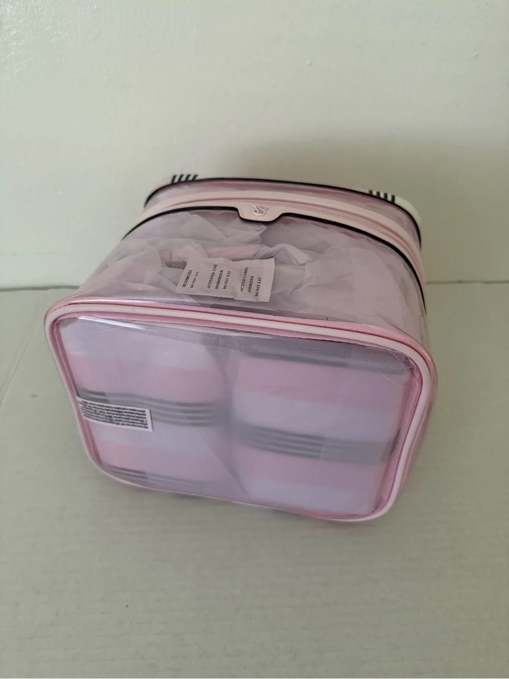 Victoria's Secret 4-piece Makeup Bag Train Case Iconic Pink Heritage Striped NWT
